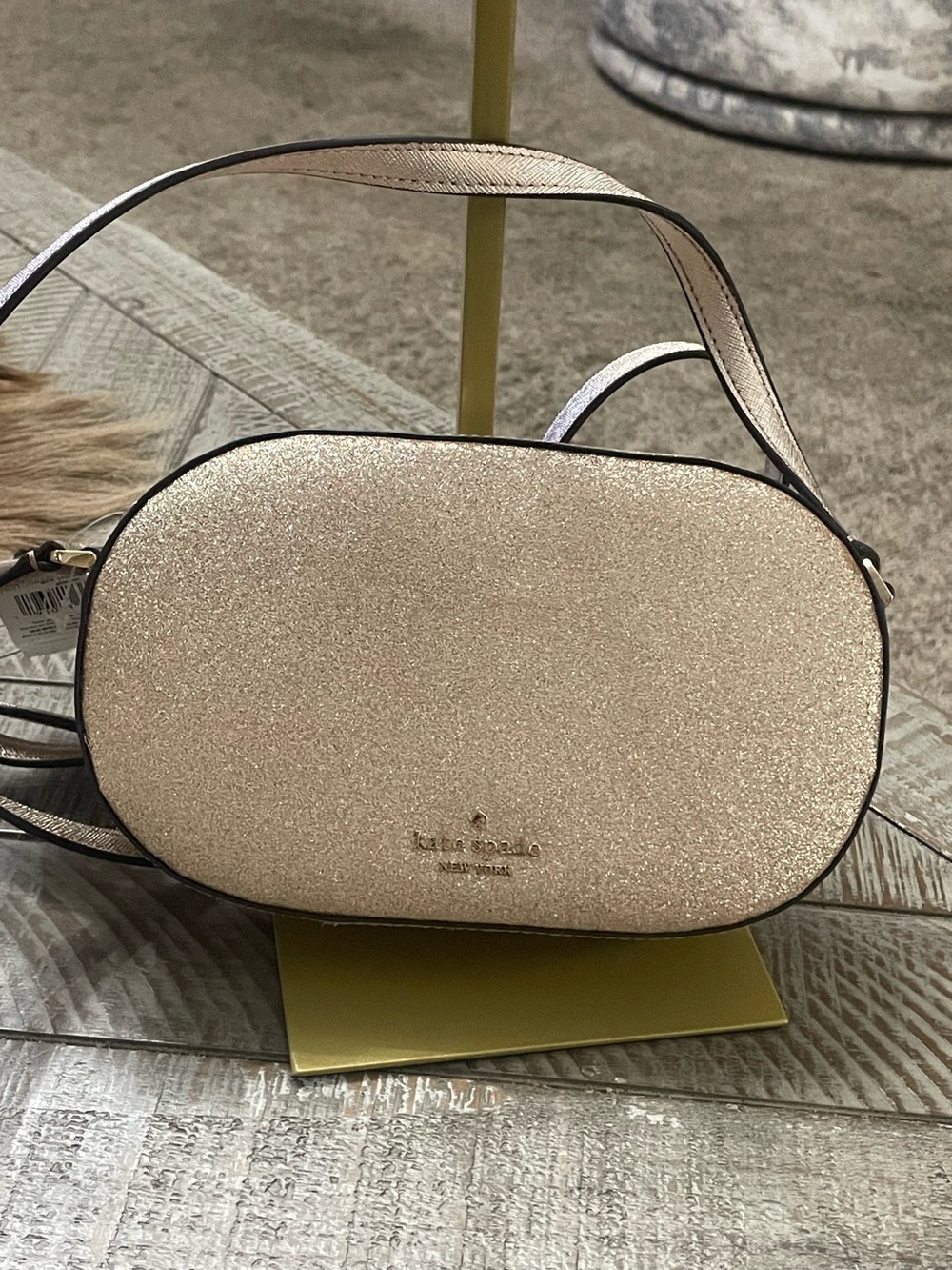 kate spade glimmer glitter oval crossbody bag in champagne shimmer